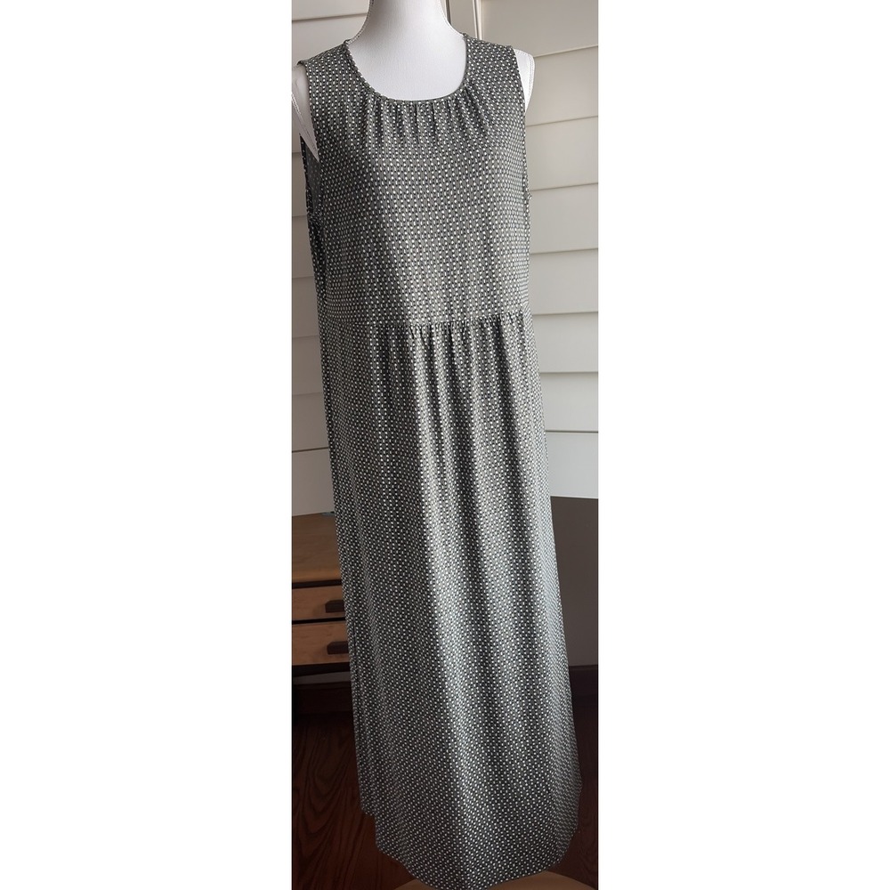 J.Jill Wearever Collection Maxi Dress L Olive Green Geometric Sleeveless Stretch